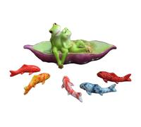 SEWACC Cute Resin Frog and Five-Color Koi Fish Garden Statue Set, Couple Frog Figurines for Balcony and Yard Decoration, Creative Micro Landscape Ornament for Home and Outdoor Use