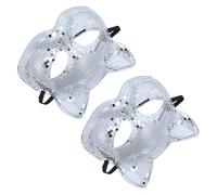 SEWACC Disco Comfortable Wear 2pcs Silver Cat Shaped with Lightweight Plastic and Glass Construction Modern Glitter Face Cover in Vintage Venetian Style for Adults Party and Cosplay