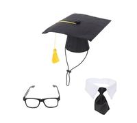 SEWACC Dog Graduation Cap and Tie Set for Pets, Black Tassel Hat with Bow Tie Collar, 3pcs Graduation Party Costume for Dogs and Cats, Pet Apparel for Celebration and Photos