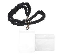 SEWACC Elastic Scrunchie Fabric Lanyards with Id Card Holders and Stretchy Keychain, 6pcs Black Wrist Strap Set for Office Work and Teacher Badge Use