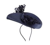 SEWACC Fascinator Headband with Flowers and Plumes Navy for Women Widebrim Adjustable Fit Statement Piece, Vintage Retro Style, for Formal Events and Themed Photography
