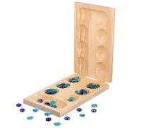 SEWACC Foldable Mancala Board Game Set, Wooden Mancala Toy with Glass Gemstones, Brain-boosting Puzzle for Family Fun