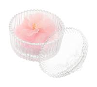 SEWACC Glass Dustproof Storage Box Container Case Soft Body Powder Puff Elegant 3d Ribbon Flower Design Velvet Flocked Fabric Smooth Application Easy to Carry Or Store Body Powder Use