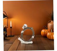SEWACC Halloween Skeleton Statue Resin Mirror Holding Skull Decoration Outdoor Spooky Figurine for Haunted House Porch Halloween Decor