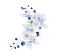 SEWACC Handmade Chinese Style Bridal Headpiece with Blue Butterfly Pearl and Crystal Rhinestone Elegant Wedding Hairband for Brides and Hanfu Unique Party Headdress Accessory