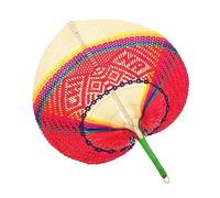SEWACC Handmade Natural Bamboo Cooling Fan Lightweight Portable Outdoor Handheld Fan for Summer Traditional Peach Shaped Woven Design in Red and White Easy to Use and Decorative