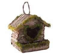 SEWACC Hanging Wooden Bird Nest Cage with Moss Bark Rustic Garden Birdhouse Outdoor Shelter for Parrots and Small Birds Creative Rural Style for Balcony and Backyard