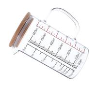 SEWACC Heat-Resistant Glass Measuring Cup 600Ml with Handle and Bamboo Lid, Graduated Fluid Measuring Jug for Kitchen and Coffee Milk, Multi-Scale Beaker with Oz/Cup/Ml Markings