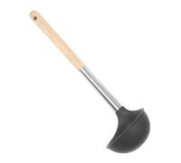SEWACC Heat-Resistant Silicone Soup Ladle with Ergonomic Wooden Handle Stainless Steel Kitchen Cooking Utensil for Serving Stew Gravy Sauces Dishwasher Safe Cooking Spoon