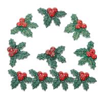 SEWACC Holly Leaves and Berries Not Easy to Fall Christmas Charms Resin 50pcs Multi-functional for DIY Crafts Accessories for Holiday Season and Christmas Tree Decorations
