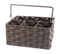 SEWACC Imitation Wicker Utensil Holder with Divided Compartments and Handle Portable Flatware Organizer Basket for Kitchen Countertop Picnic Bbq Space-saving Cutlery Storage Rack