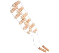 SEWACC Manual Rope and Wood Back Massager Stick for Shoulder and Spine Tension Relief with Roller Beads, Compact Body Stretching Tool for Vacation and Home Use
