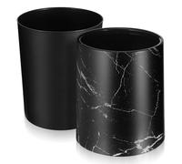SEWACC Marbling Trash Can Wastebasket with Large Opening Design and Easy to Clean Features, 8l Capacity Black Pp Plastic Bin for Study and Home Use, Modern Stylish Decorative Wastepaper