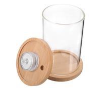 SEWACC Mini Glass Fish Tank with LED Color Changing Light, Small Betta Aquarium Kit with Wooden Cover and Base, Desktop Terrarium for Office and Home Use