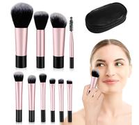 SEWACC Mini Makeup Brush Set Artificial Fiber and Plastic with Small Storage Bag 10 Pcs Travel Makeup Brushes Easy to Carry and Store for Handbag Travel Essentials