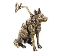 SEWACC Miniature Brass German Shepherd Dog Figurine Sitting Statue, Antique Brass Home Desk Ornament for Office and Living Room Decor, Collectible Feng Shui Lucky Sculpture