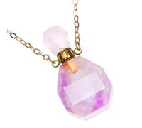 SEWACC Natural Crystal Fluorite Purple Perfume Container Pendant Necklace with Metal Chain, Hanging Jewelry Bottle Decoration for Travel and Home Fragrance
