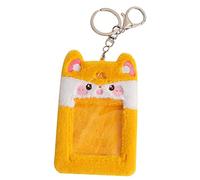 SEWACC Plush Cartoon Frog Card Sleeve Transparent Id Holder with Keychain Protective Cover for Bus and Game Cards for Students Yellow Fox Design