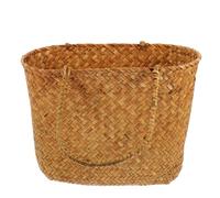 SEWACC Portable Hand-woven Picnic Basket with Handle Orange Woven Snacks Storage Basket for Outdoor Use and Carrying