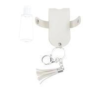 SEWACC Portable Leather Bottle Holder Keychain with Tassel for 30ml Trapezoid Perfume Bottle, White Cover Hand Washing Case Key Ring for Travel and Daily Use
