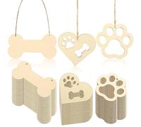 SEWACC Present Labels 34pcs Wooden Bone Paw Print Cutouts Set Blank Wood Slices with Jute Rope Unfinished Wood Ornaments Tags for Pet House Crafts Tags Present Tags