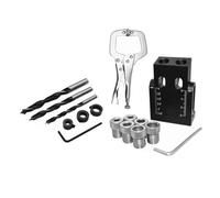 SEWACC Professional Drilling Guide Positioner Kit with Angle for Accurate Pocket Hole Drilling Detachable Template Tool with C-clamp and Standard Drill Bits for Woodworking Projects