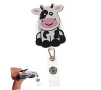 SEWACC Retractable Badge Reel with Cute Cow Design Lightweight Alligator Card Holder for Nurses and Office Staff Portable and Name Tag Holder with Easy Badge Access