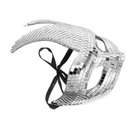 SEWACC Silver Cat Half Face Mask with Adjustable Straps for Prom Ball and Costume Party, Elegant Glass Mirror Disco Mask Offering Secure Fit and Fashion Forward Style
