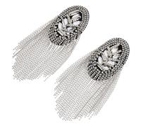 SEWACC Silver Rhinestone Tassel Shoulder Epaulettes Lightweight Fringe Shoulder Board Badge for Suit Costume Decoration Easy Sew Epaulet Accessories