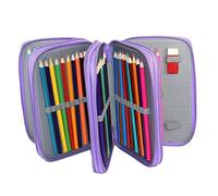 SEWACC Slots Multi Pencil Holder Organizer Nylon Case with Zipper for School Office Travel Design Holds Colored Pencils Pens Erasers Purple Stationery Pouch for Boys Artists