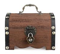 SEWACC Small Wooden Treasure Chest Box, Retro Treasure Chest Storage Box with Lock& Keys Bank Box Wooden Chest Money Box