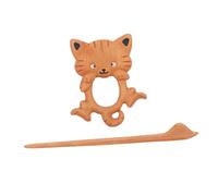 SEWACC Vintage Bamboo Wooden Brooch Pin with Cartoon Cat Design Lightweight Shawl Pin Scarf Clasp for Women Sweater and Knitted Scarf Decor Creative Animal Pattern Accessory Gift for Cat