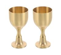 SEWACC Vintage Brass Chalice Goblet Set of 2 - Large Gold Holy Grail Cups for Altar Offering, Medieval Wine Glasses for Church Rituals, Renaissance Fair and Christmas Tabletop Decor