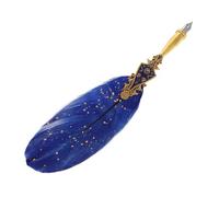 SEWACC Vintage Glittering Quill Dip Pen with Forged Shaft for Calligraphy Practice and Artistic Writing Dual-function Feathered Pen as Elegant Desk Art for Artists and Writers
