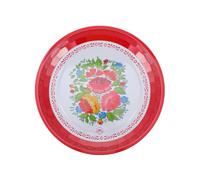 SEWACC Vintage Red 35cm Enamel Tray Retro Floral Pattern Round Fruit and Vegetable Plate Chinese Style Decorative Kitchen Serving Dish