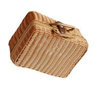 SEWACC Vintage Simulated Rattan Storage Box with Handle, Handwoven Retro Suitcase Organizer 35x24x12cm Khaki, Decorative Picnic Basket and Wedding Photography Prop