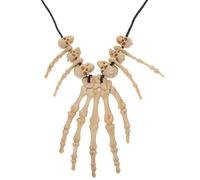 SEWACC Vintage Skull Head and Hand Bone Pendant Necklace, Halloween Skeleton Jewelry for Cosplay Party Décor, Plastic