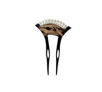 SEWACC Vintage U-shaped Hairpin Pearl and Red-crowned Crane Design, Black Retro Hair Accessory for Women, Bridal Hair Decoration Suitable for Wedding and Traditional Hairstyles