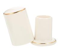 SEWACC White Ceramic Toothpick Holder Elegant Tabletop Storage with Lid | Porcelain Body, Gold Edge Detail, Hygienic Keepsake for Canteens, Table Service, and Refills