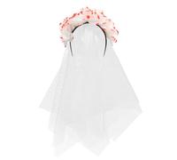 SEWACC White Veil Headband Eye-catching Cloth Hair Accessory Halloween with Red and White Rose Flowers Classic Veil Design, Easy to Wear for Day the Dead Costume and Cosplay