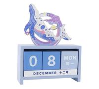 SEWACC Wooden Perpetual Desk Calendar with Novel Reusable Office Desktop Decoration Stylish Blue Whale Theme Elegant and Fashionable Home Work Date Display