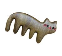 SEWACC Wooden Wide Tooth Massage Comb for Scalp Therapy Portable Detangler Comb for Women and Men Double-Sided Cat Carving
