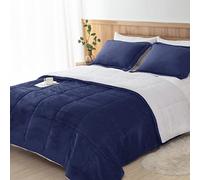 Seward Park Navy Blue Sherpa Comforter Set Full Queen Size, All Season Soft Warm Fleece Spring Blanket, Winter Bedding Sets with 2 Pillow Shams