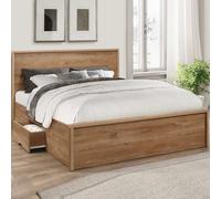seward wooden king size bed with 2 drawers in rustic oak