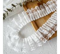 Sewdudely 15 Yards White Double Ruffle Lace Trim - 1.8 Inch Wide Lace Ribbon for Crafts, Sewing, Wedding & Gift Decorations Lace Ruffle Trim