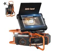 Sewer Camera 100FT/30M Borescopes Plumbing Snake Pipe Inspection Camera DVR & Audio Recorder 23mm with 32GB Card 7" IPS Screen 12 LEDs HD 1000TVL Endoscope