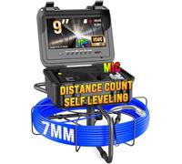 Sewer Camera with Self-Leveling and Distance Count, IP68 Waterproof Cam, 9" Pipe Drain Inspection with 12pcs Light, DVR with 32GB Card, 7mm Cable (300FT)