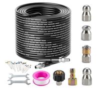 Sewer Jetter Kit for Pressure Washer 100FT，Drain Cleaner Hose 1/4 Inch NPT Corner, Rotating and Button Nose Sewer Jetting Nozzle Kit Waterproof Tape Pearl Corsage Pin and Spanners，5800PSI