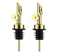 seweu 2Pack Stainless Steel Oil Pour Spouts, Replacement Bottle Pourers Oil Spout Liquor Pourers Auto Flip Feature Easy Install Easy to Use Gold