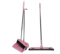 seweu Dustpan Broom Set Floor Wiper Household Cleaning Long Handle Cleaning Set for Lobby Household Kitchen Cleaning Easy to Use Pink